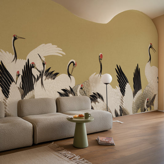 Tsuruko - Vintage Olive Japanese Crane Wallpaper Mural