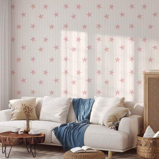 Ariel - Pinstripe Starfish Wallpaper Mural