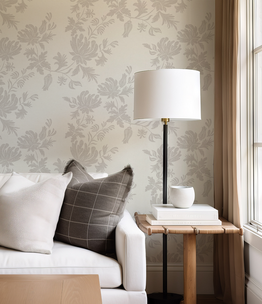 Molly - Timeless Botanical Linen-Style Floral Pattern Wallpaper Mural