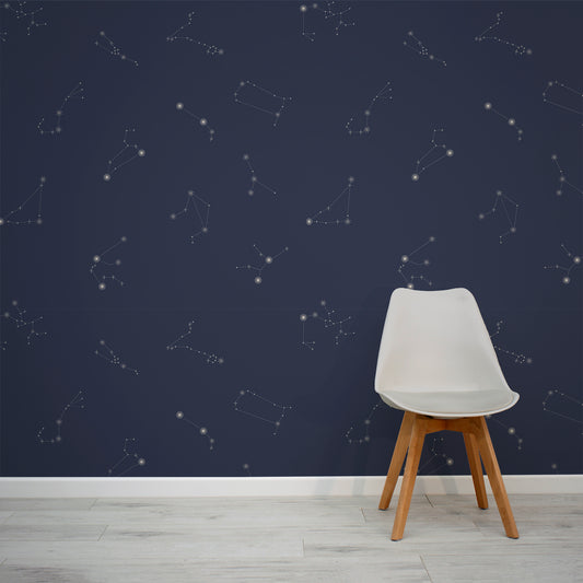 Nocturnal Constellations Blue In Room With Grey Chair