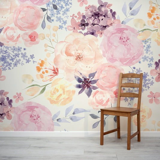 Pastel Rose Dreams Wallpaper In Room With Wooden Chair