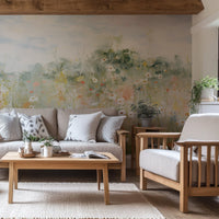 Petunia Wallpaper in a Farmhouse Style Living Room