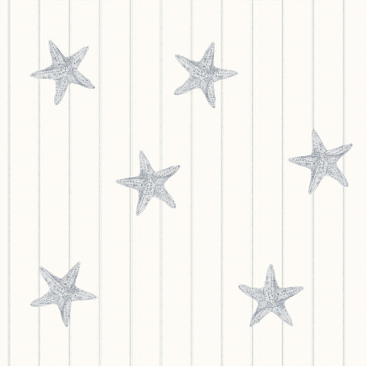 Piper - Coastal Pinstripe Starfish Wallpaper Mural