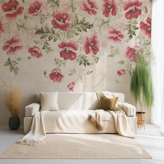 Poppy - Painted Trailing Poppy Wallpaper Mural