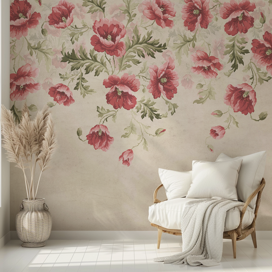 Poppy - Painted Trailing Poppy Wallpaper Mural
