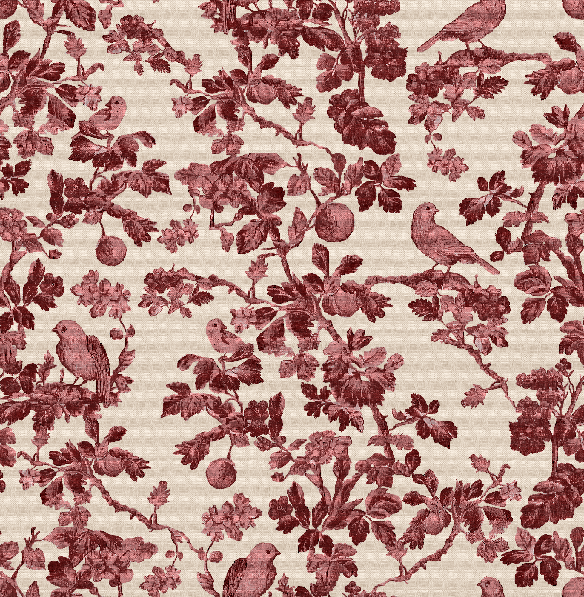 Pattern of birds and branches on a beige background