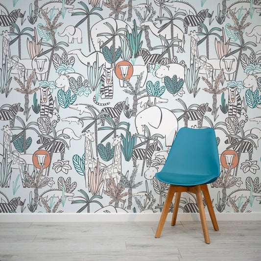 Safari Dreamscape Wallpaper In Room With Blue Chair