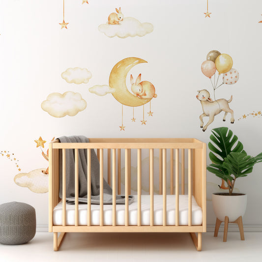 Sweet Dreams White In Nursery With Wooden Crib And Green Plant And Grey Blankets