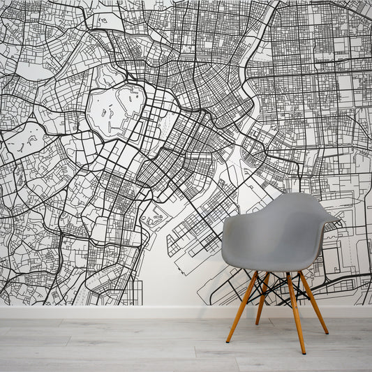 Tokyo City Map Wallpaper Mural In Room With Grey Chair