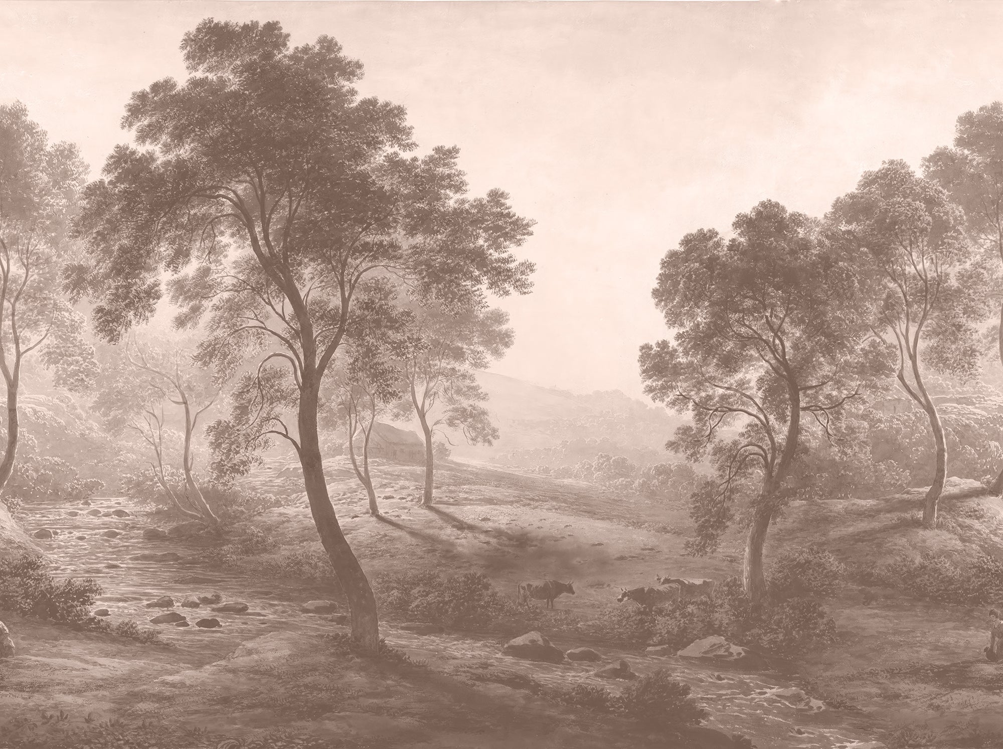 Umber Hudson Wallpaper Landscape with trees and a path in a misty setting
