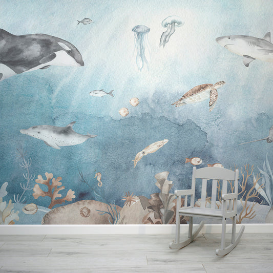 Underwater Fun Watercolour Animals and Fish with Child's Chair