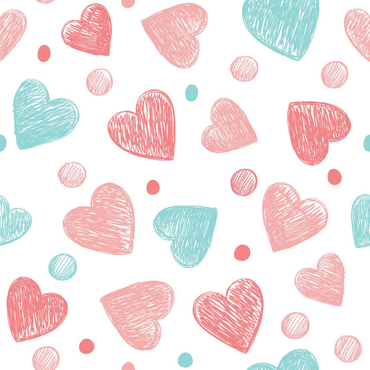 Amelia - Pink and Turquoise Heart and Polka Dot Wallpaper Mural