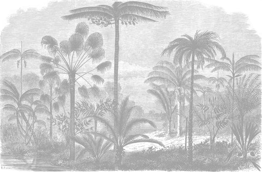 Arthur Grise - Grijze Vintage tropische etsbehang muurschildering
