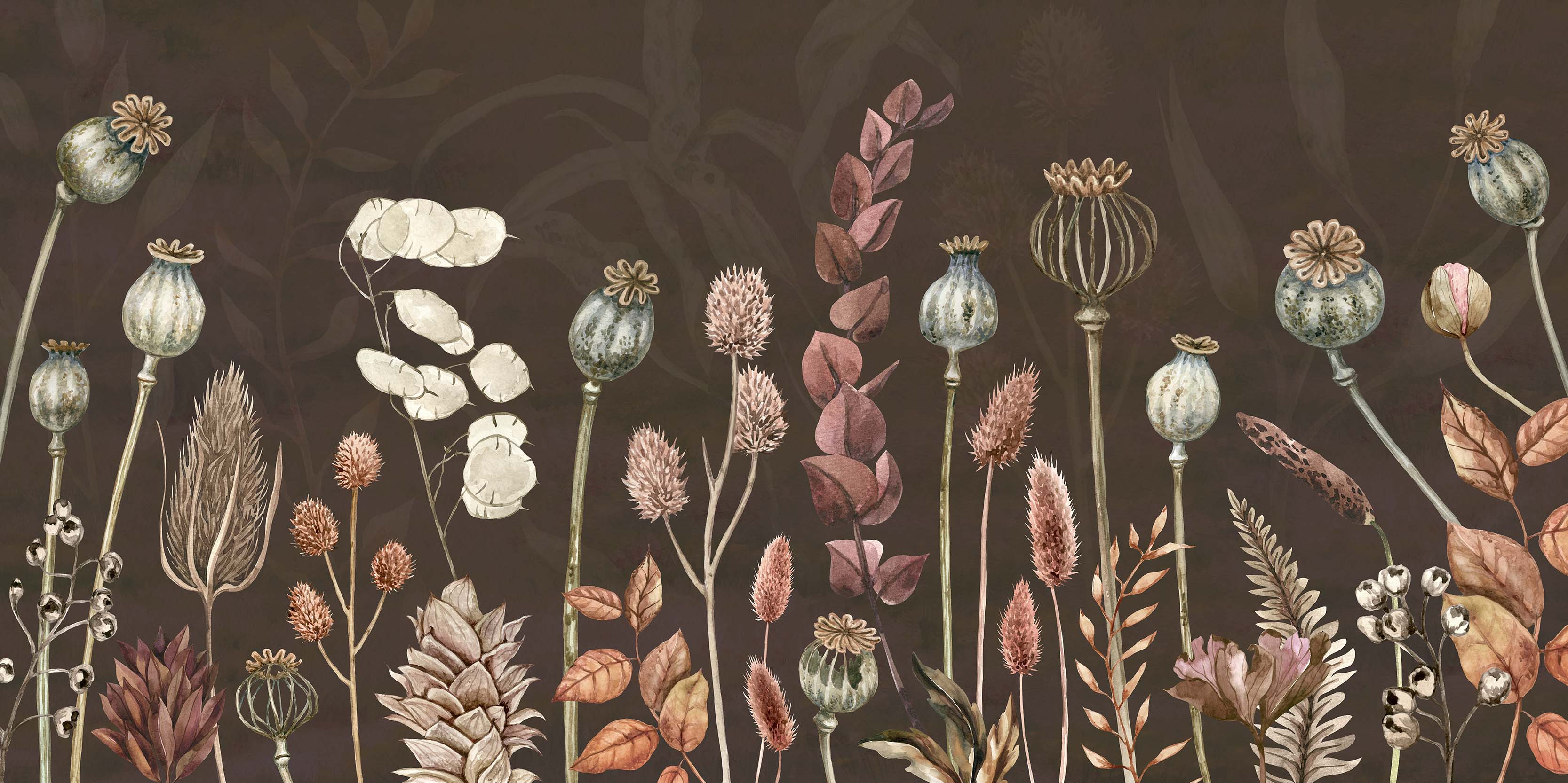 Herfst bloemen bruin - bruin aquarel botanische muurschildering