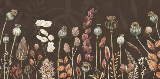 Herfst bloemen bruin - bruin aquarel botanische muurschildering
