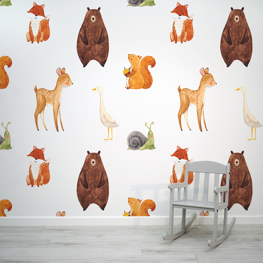 Children's Watercolour Bear Wallpaper Mural with Children's Chair