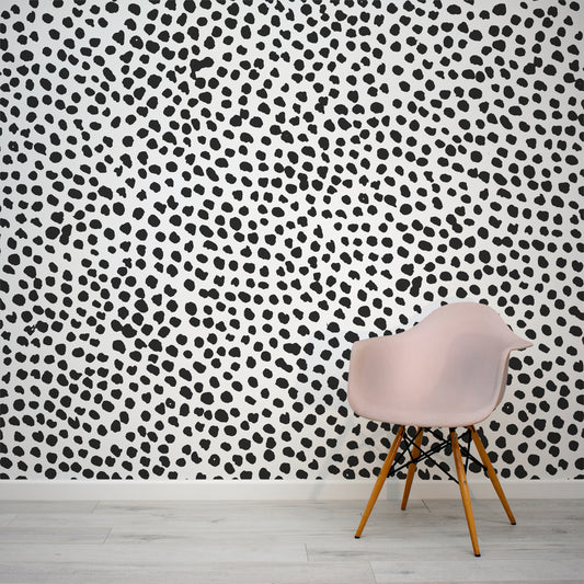 Dalmatian Black White Polka Dot Wallpaper Mural with Pink Chair