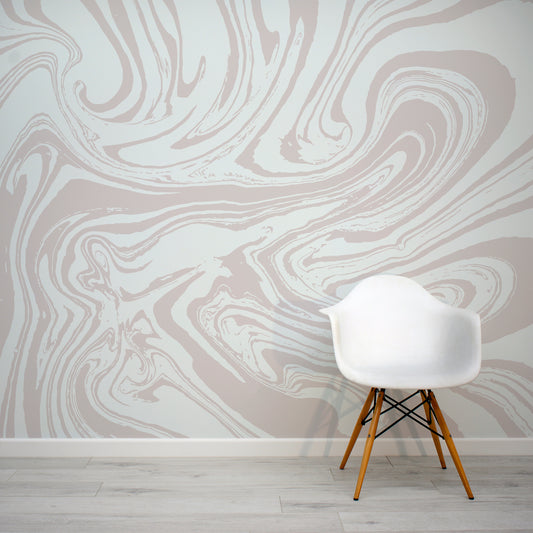 Dopenas Grey Ripple Wavy Lines Wallpaper Mural with White Chair