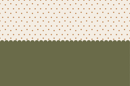 Dotty Scallops Green - Forest Green Scalloped Edge with Terracotta Dots Wallpaper Mural Full Artwork