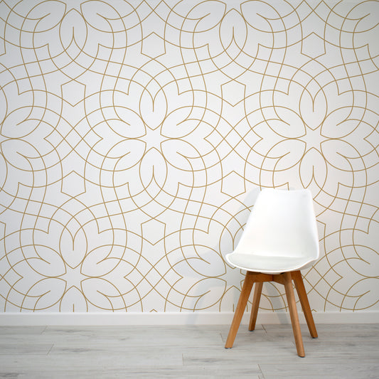 Eadyers Gold Line Art Wallpaper Mural with White Chair