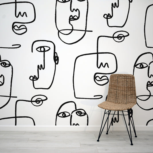 Esma - Abstract Faces Line Art Square Wallpaper Mural