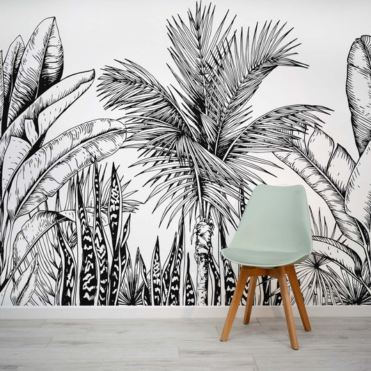 Evre-monchrome-tropical-leaf-wall-mural by WallpaperMural.com
