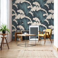 Felix Wave - Blue and Turquoise Nautical Wave illustratie Wallpaper muurschildering
