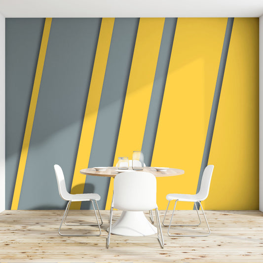 Khardal Mustard Grey Striped Wallpaper Mural | WallpaperMural.com 2