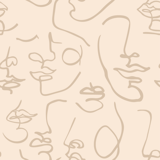 Monet Bare - Beige Abstract Face Line Art Wallpaper Mural