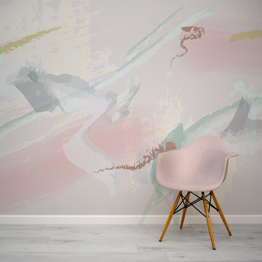 Mukei wallpaper mural with a Pink chair in front | WallpaperMural.com