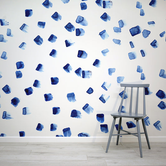 Okko wallpaper mural with blue chair | WallpaperMural.com
