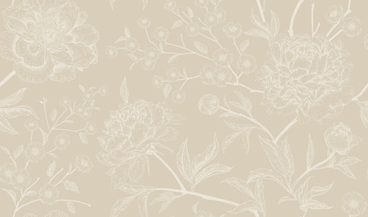 Subtle Botany Beige - Subtle Beige Floral Wallpaper Mural