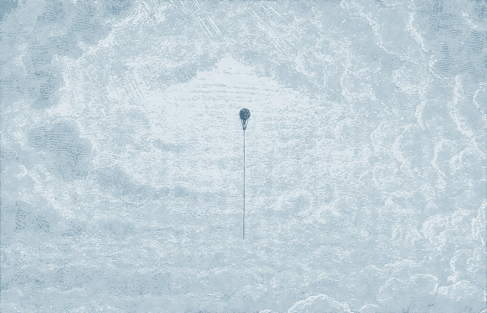 Theo Sky - Blue Etched Hot Air Balloon & Clouds Wallpaper Mural