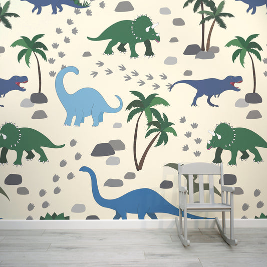 Theropod - Dinosauruspatroon voor kinderen Wallpaper muurschildering