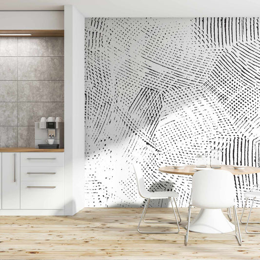 Correver - Abstracte zwarte texturen op wit behang muurschildering